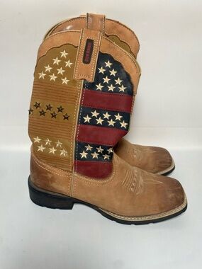 Durango Boots Womens Size 7 Brown Stars Red Blue With Square Toe